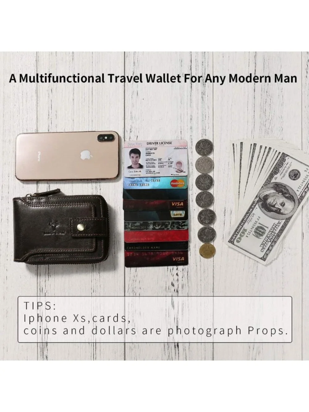 RFID Blocking Leather Bifold Wallet for Men - Zipper, ID Window, Coin Pocket